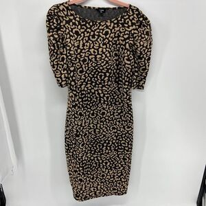 Tacera Cap sleeve Round Neck Pencil Skirt Leopard Print Dress Women's Medium